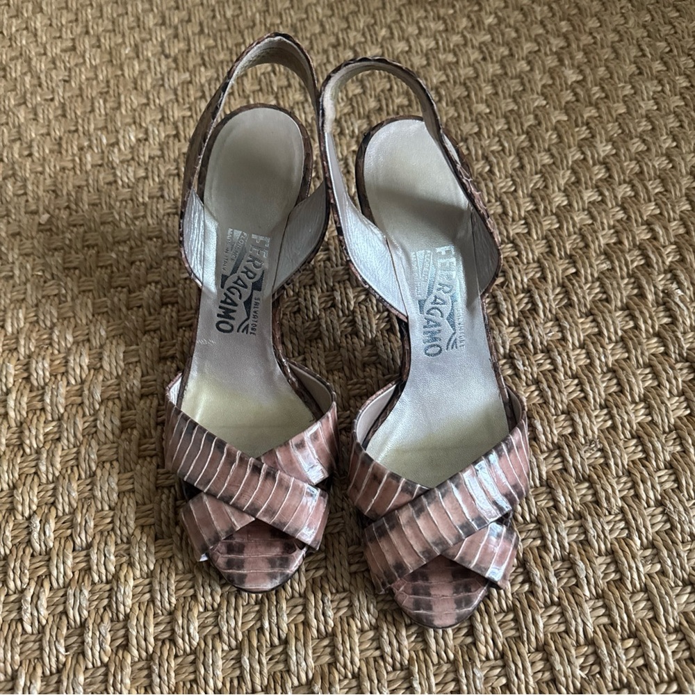 Ferragamo Women's Snake D’Orsay Tan Strappy Heels